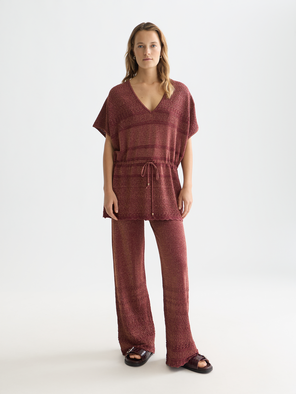 Metallic Pointelle Knitted Trousers