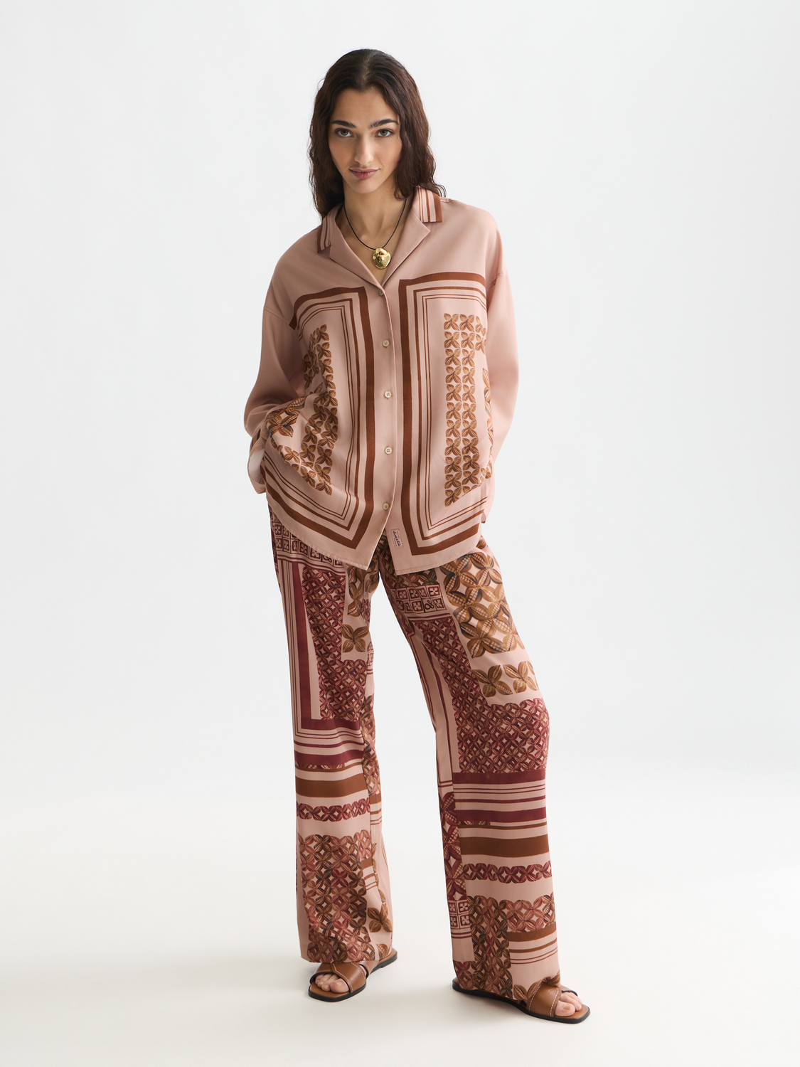 Gia Mid-Rise Wide-Leg Printed Pull-On Pants