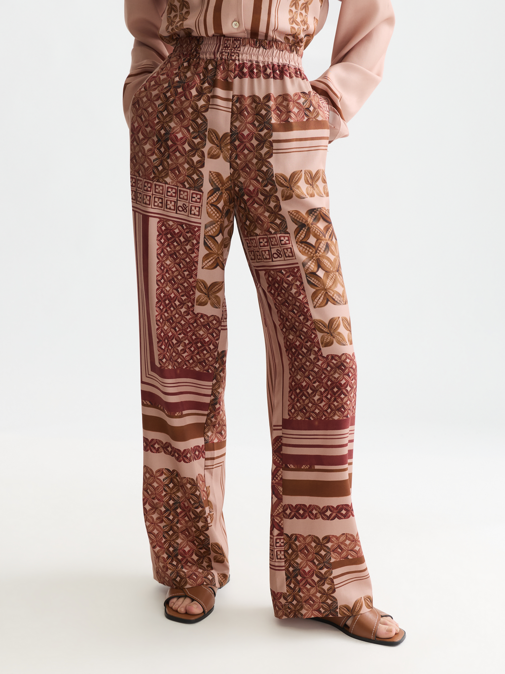 Gia Mid-Rise Wide-Leg Printed Pull-On Pants