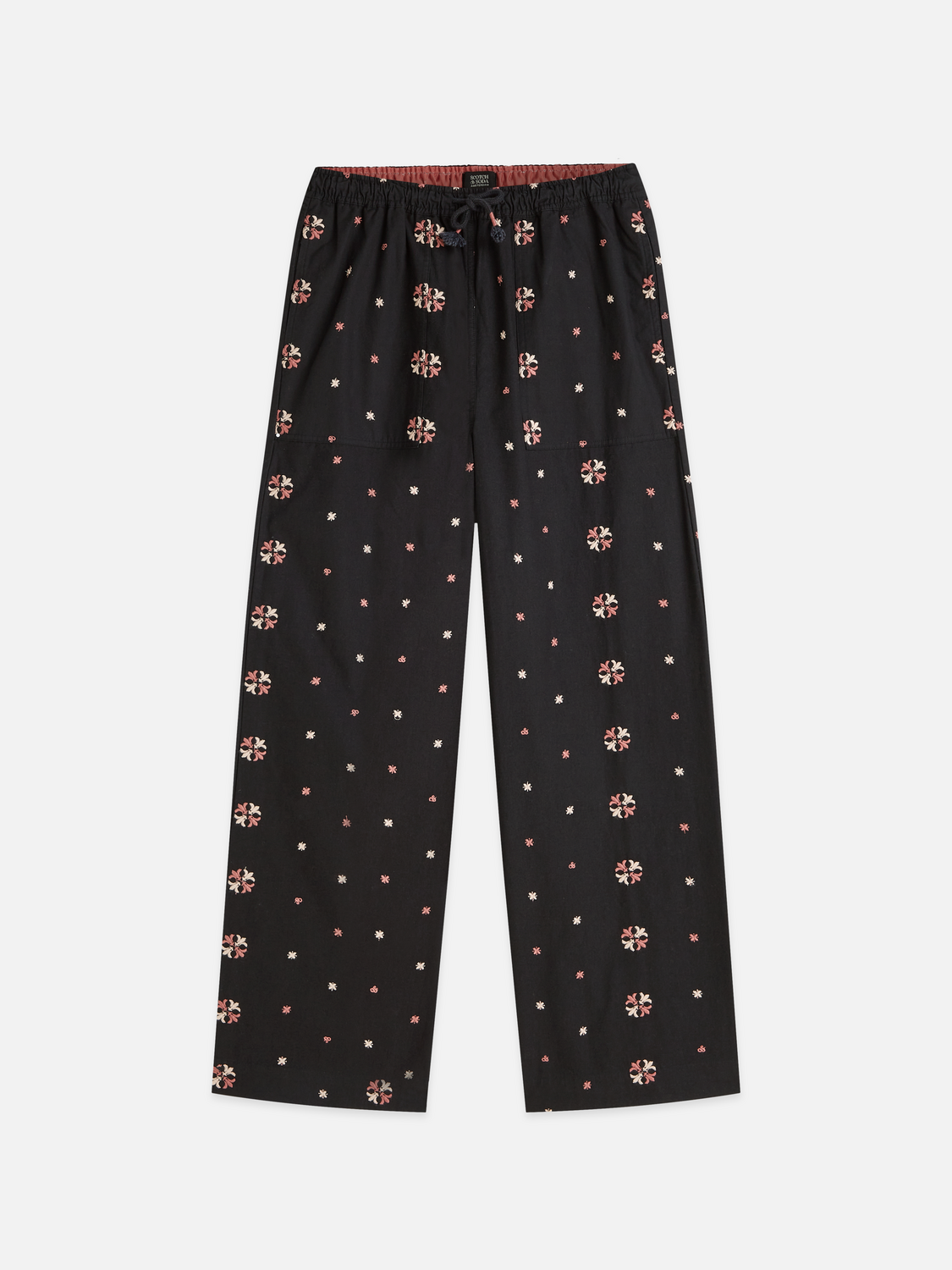 Noa High-Rise Wide-Leg Embroidered Pull-On Pants