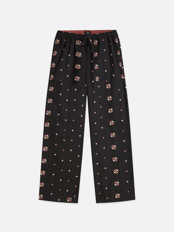 Noa High-Rise Wide-Leg Embroidered Pull-On Pants