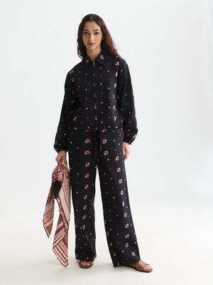 Noa High-Rise Wide-Leg Embroidered Pull-On Pants