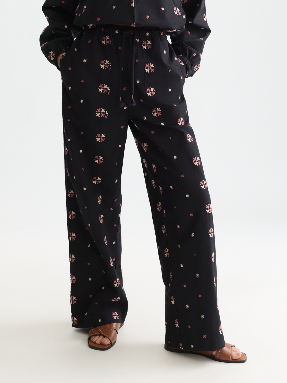 Noa High-Rise Wide-Leg Embroidered Pull-On Pants