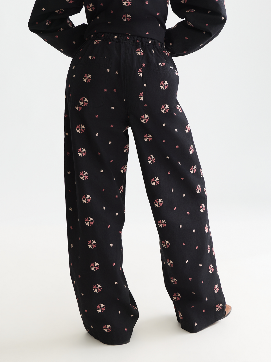 Noa High-Rise Wide-Leg Embroidered Pull-On Pants