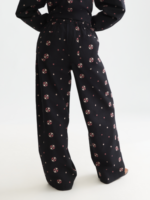 Noa High-Rise Wide-Leg Embroidered Pull-On Pants