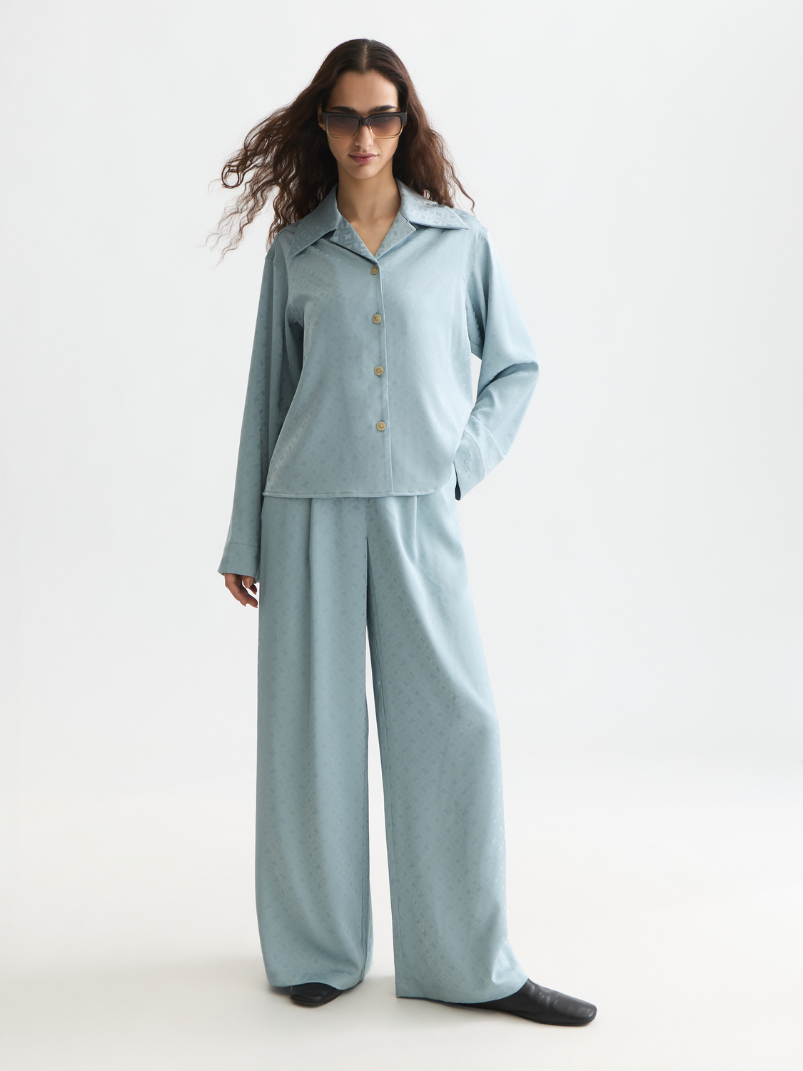 Eleni - High-Rise Wide-Leg Jacquard Pants