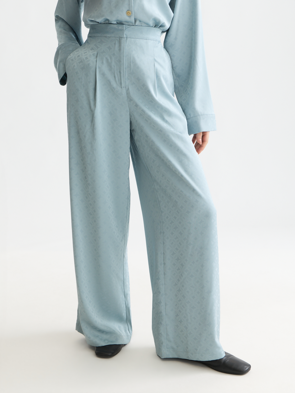 Eleni - High-Rise Wide-Leg Jacquard Pants