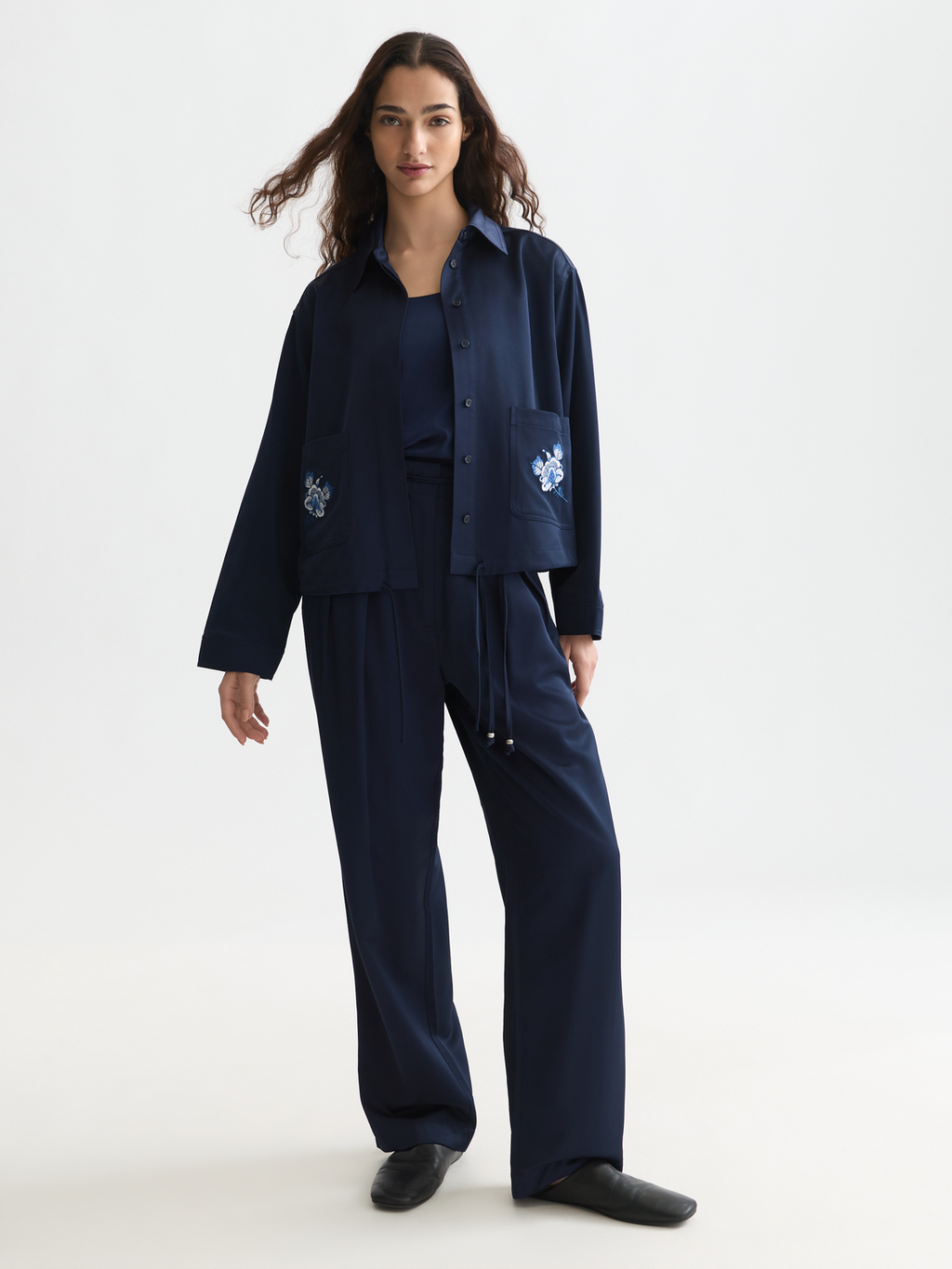 Faye - High-Rise Tapered Leg Satin Cargo Pant