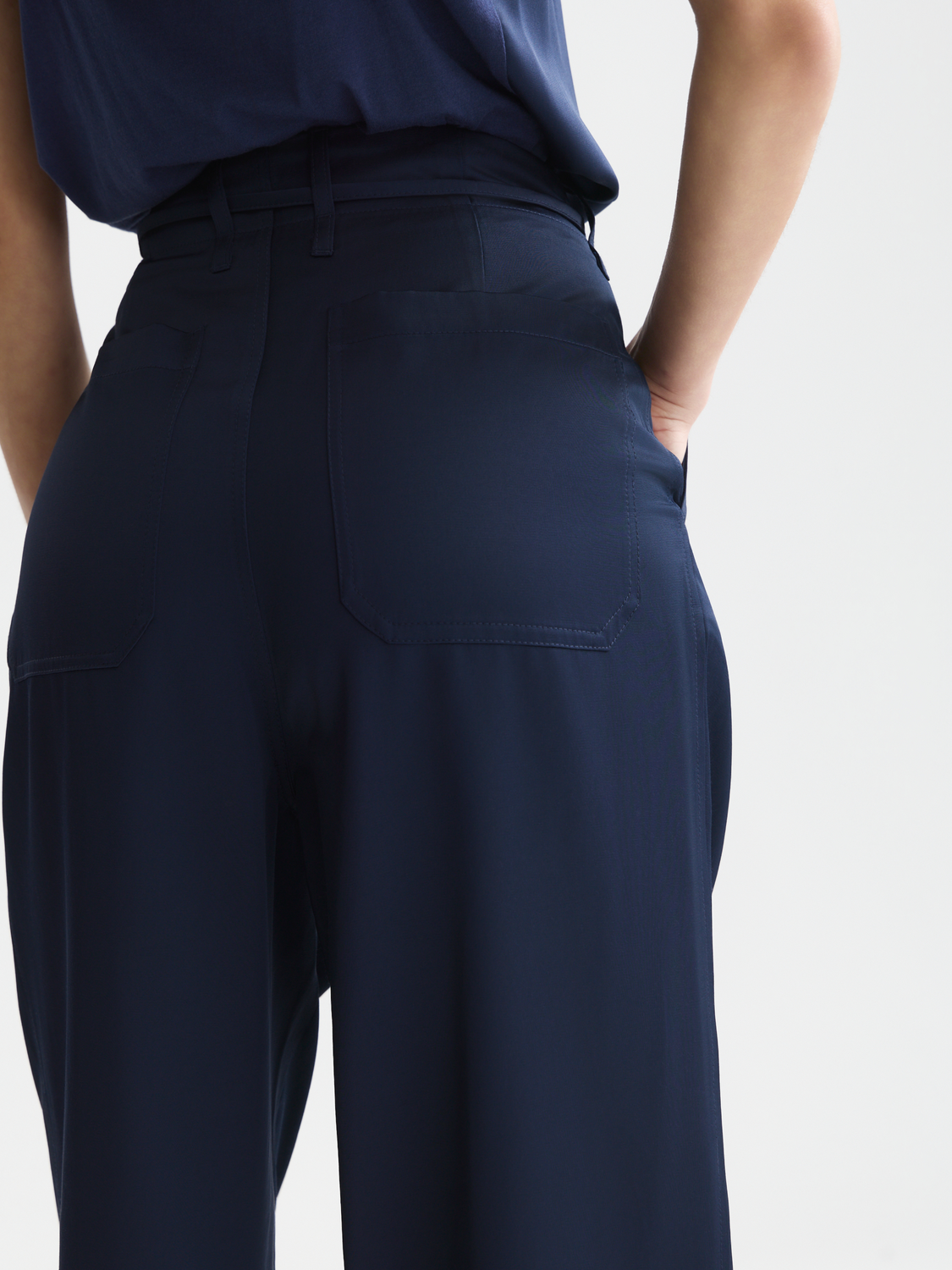 Faye - High-Rise Tapered Leg Satin Cargo Pant
