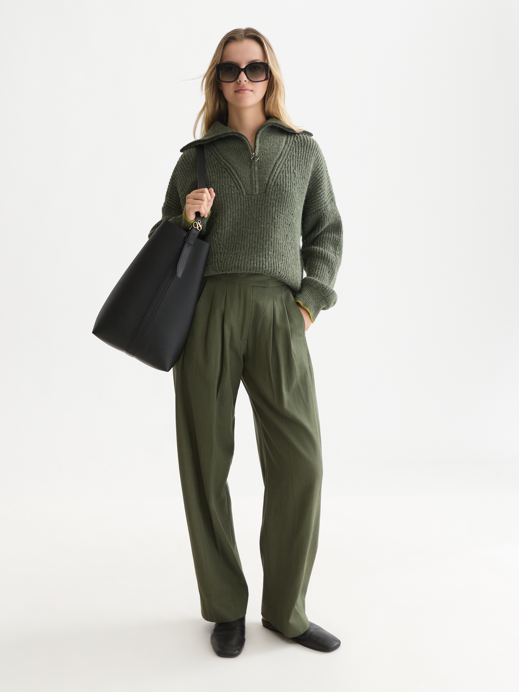 Quinn - Mid-Rise Wide-Leg Gabardine Pants