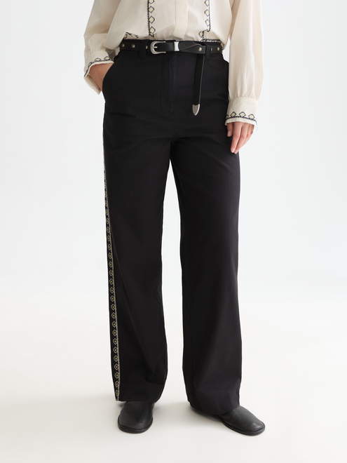 Cleo - High-Rise Wide-Leg Embroidered Workwear Pants