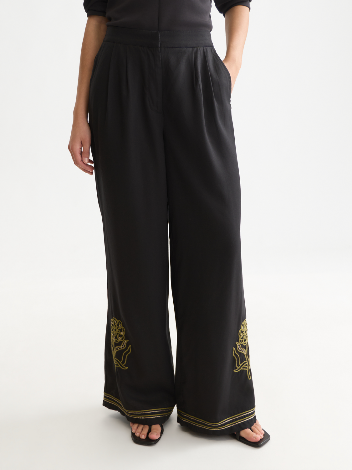 Eleni - High-Rise Wide-Leg Embellished Pants
