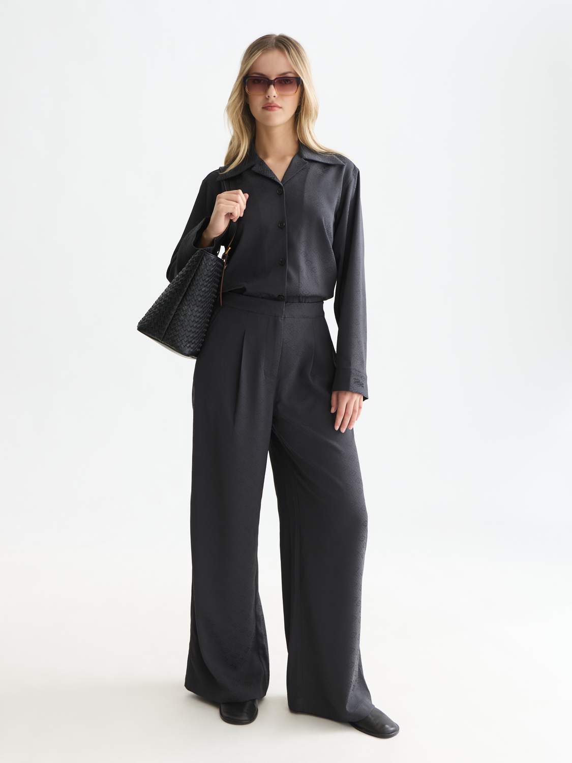 Eleni - High-Rise Wide-Leg Jacquard Pants