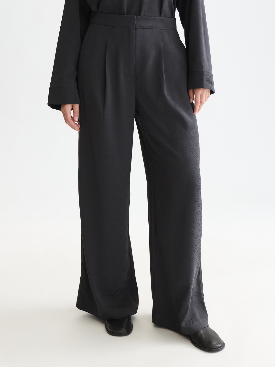 Eleni - High-Rise Wide-Leg Jacquard Pants