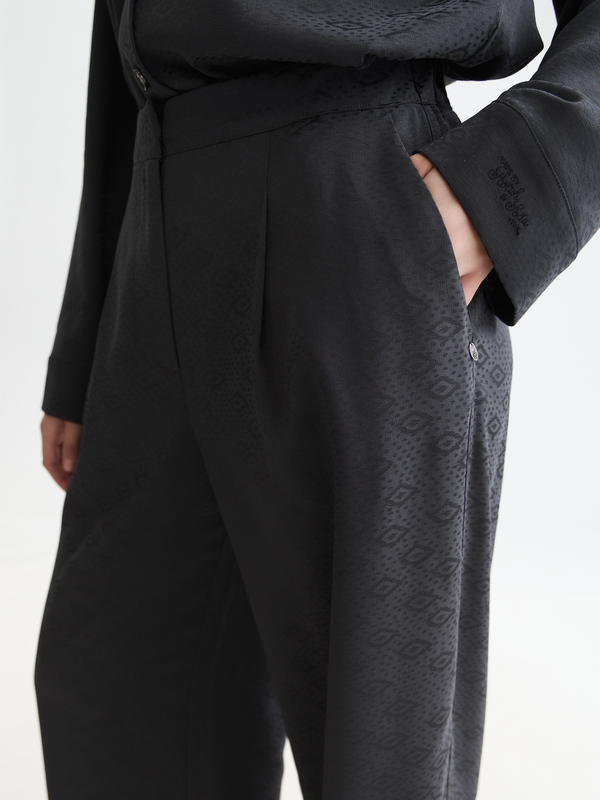 Eleni - Pantalon large taille haute en jacquard