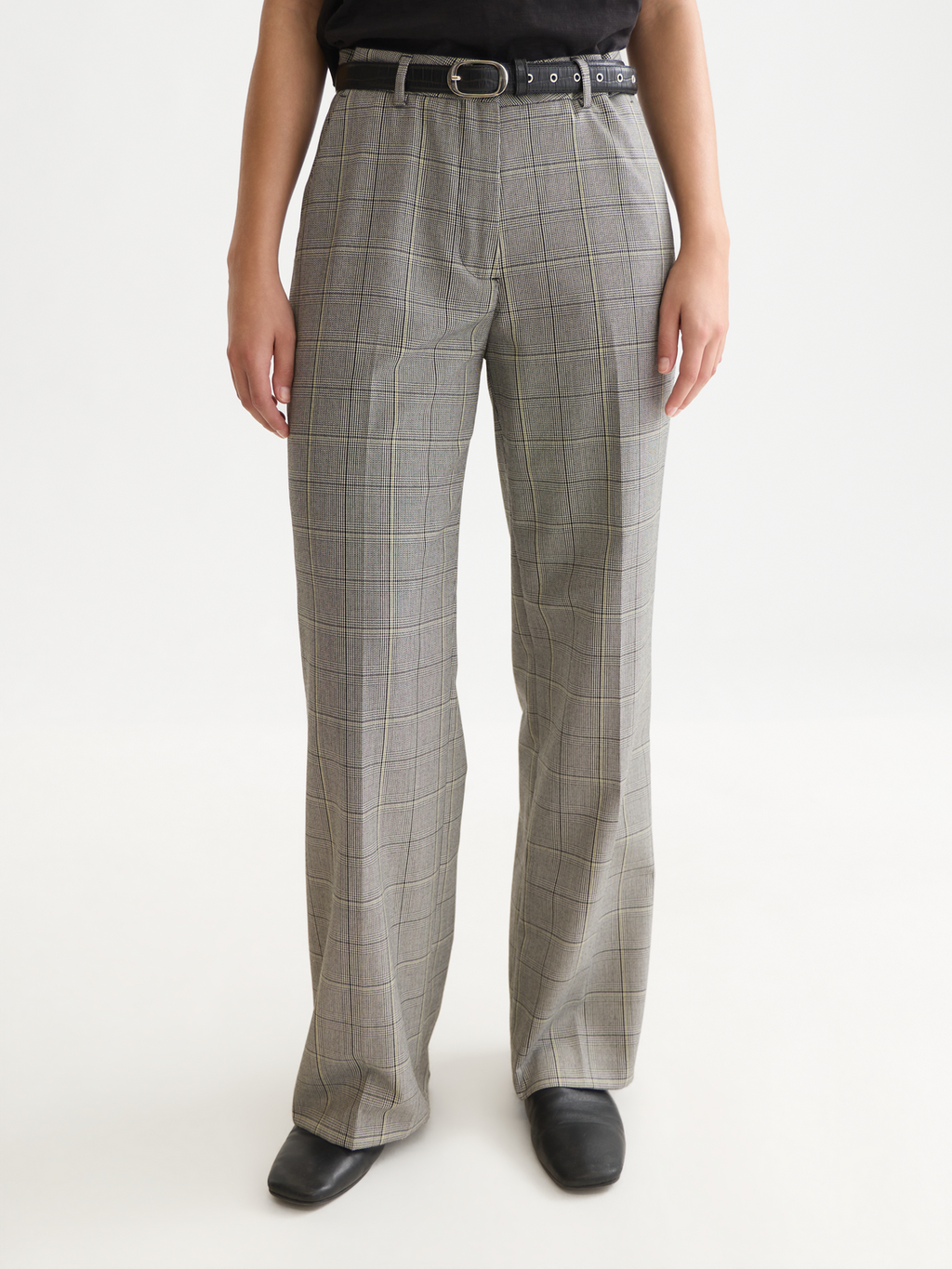 Edie - High-Rise Wide-Leg Checked Pants
