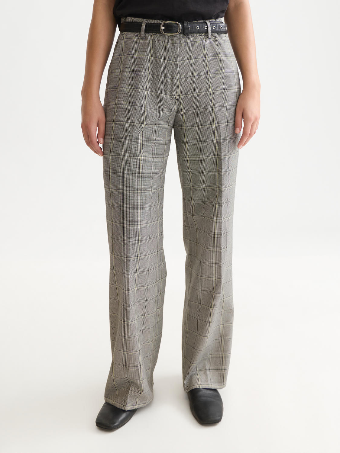 Edie - High-Rise Wide-Leg Checked Pants