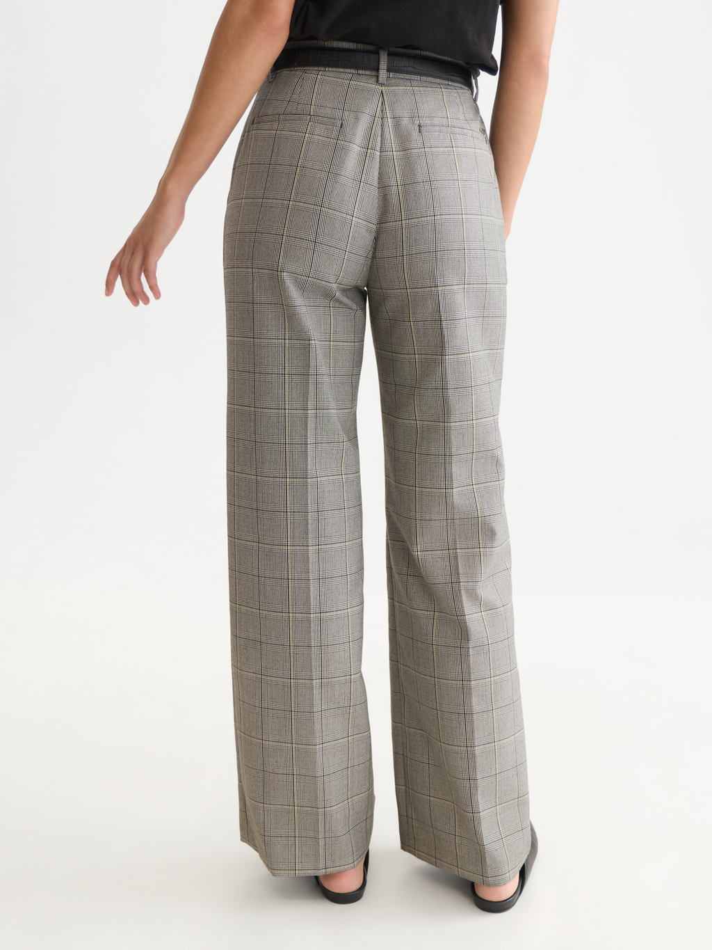 Edie - High-Rise Wide-Leg Checked Pants