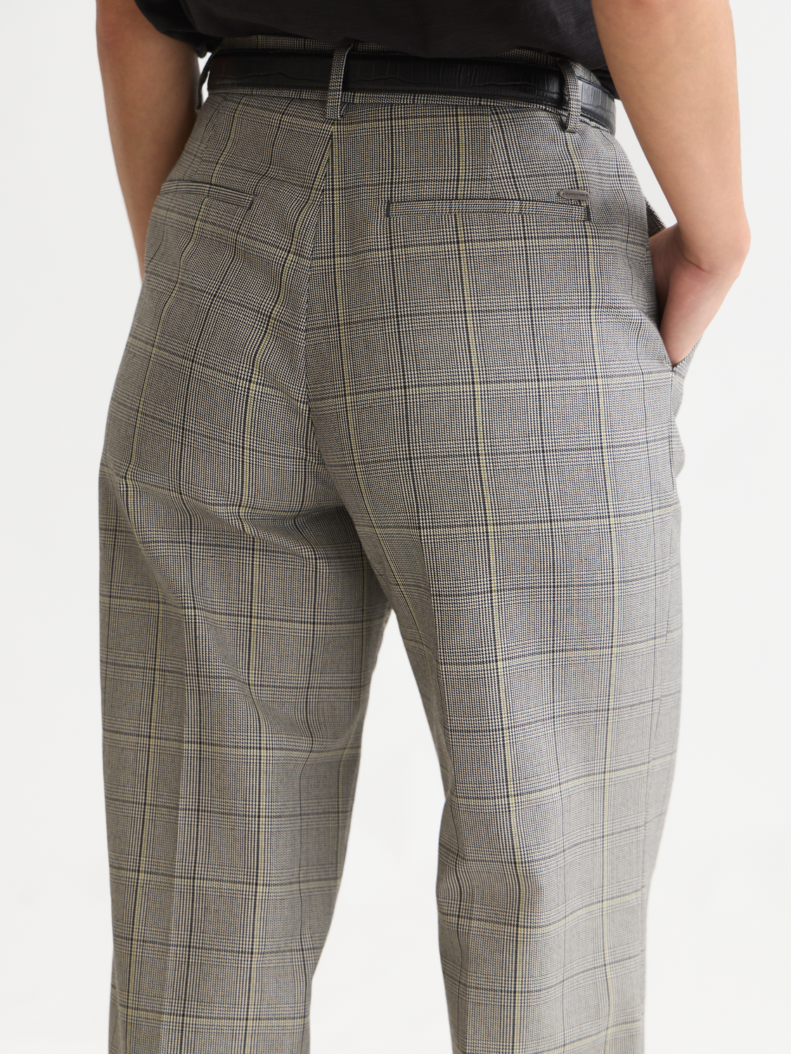 Edie - High-Rise Wide-Leg Checked Pants