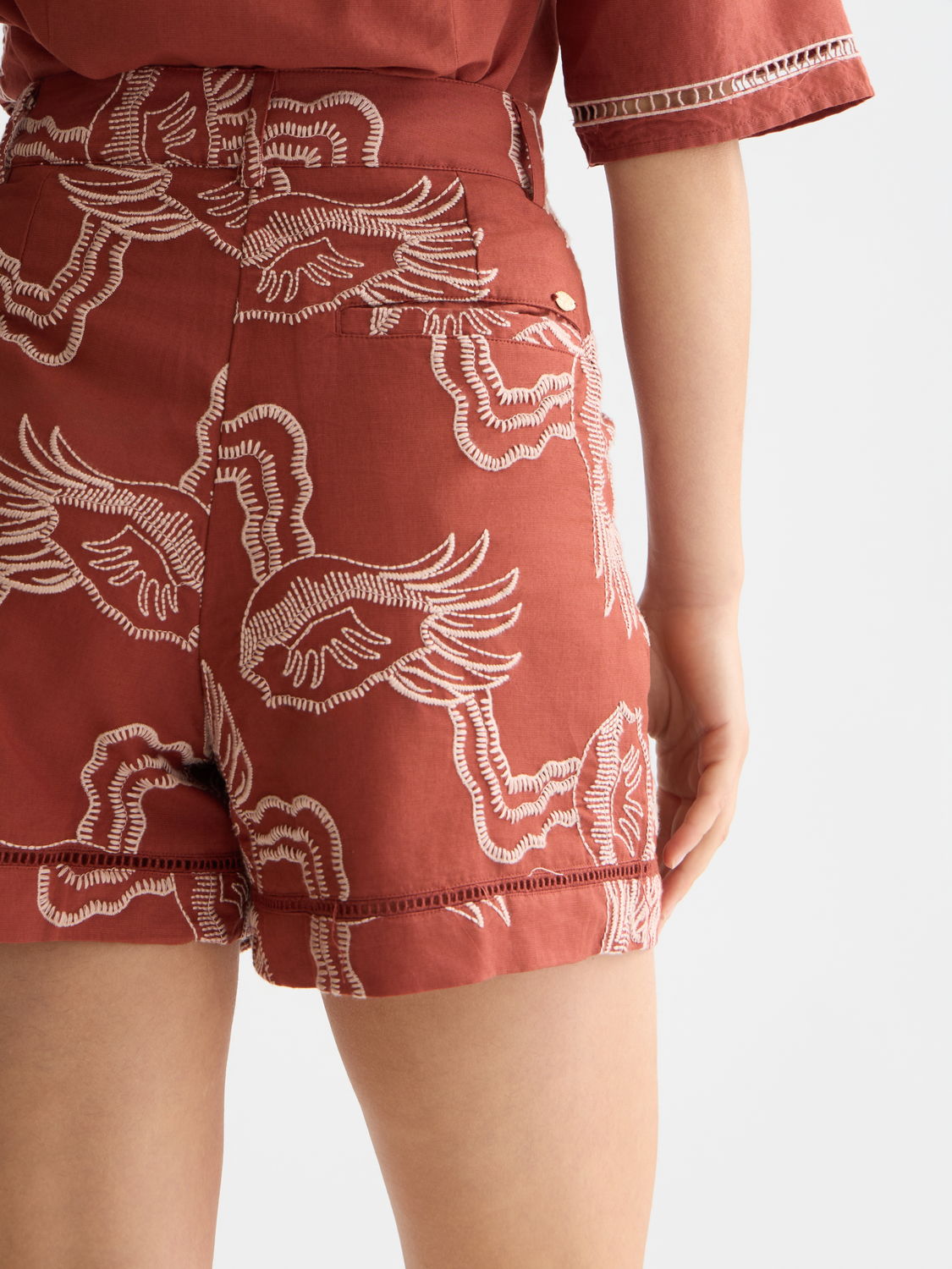 Embroidered Linen Blend Shorts