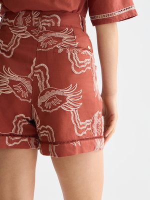 Embroidered Linen Blend Shorts