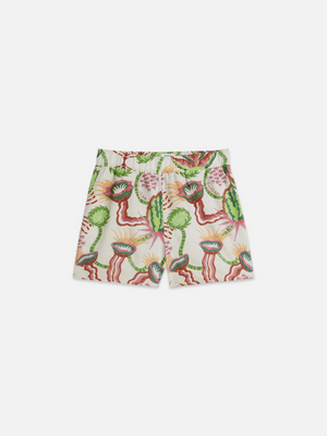 Short en coton et lin à taille élastique